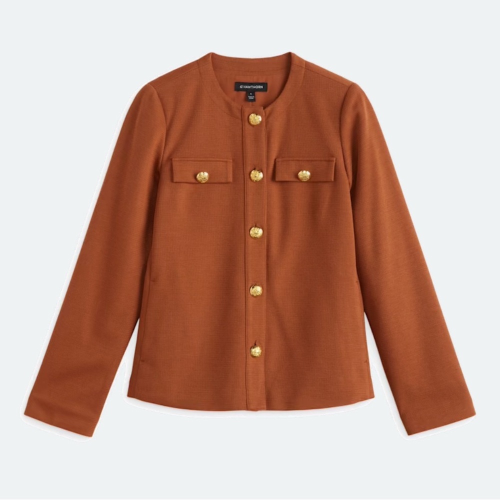 🎤🎉 41 Hawthorne Rust Boucle Structured Knit Blazer Sz L